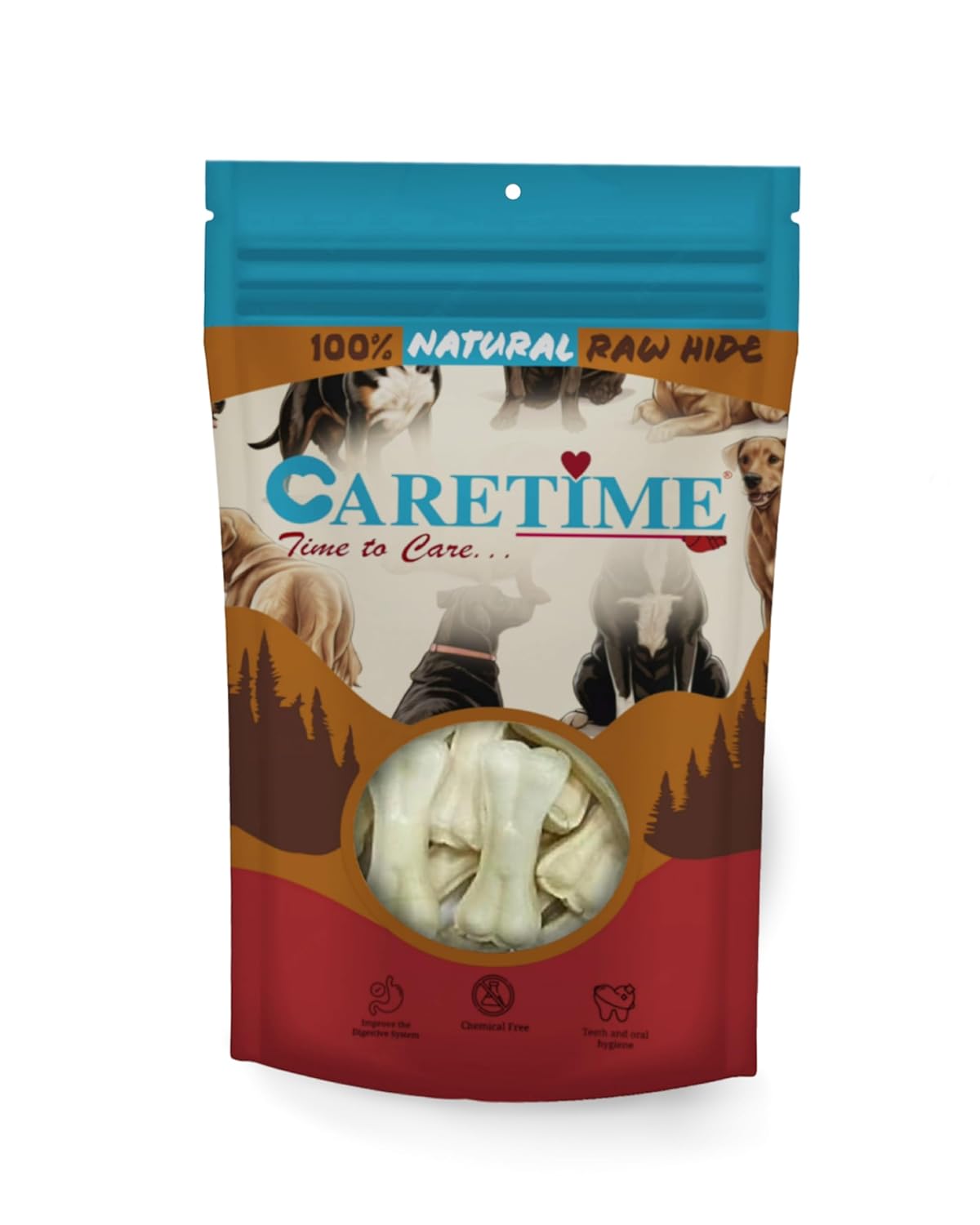 CARETIME Natural Rawhide Dog Dental Care Bone Promotes Healthy Teeth & Gums Long Lasting Chew Premium Dog Treat Healthy & Durable Dog Bones 1 kg,(Pack of 1) (28 to 31 Pieces in one Pouch)