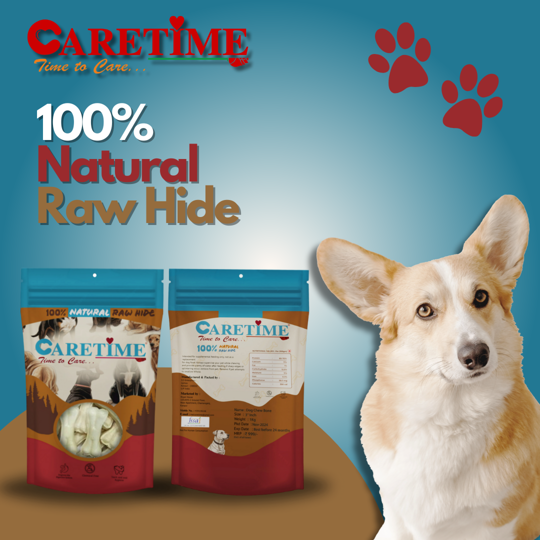 CARETIME Natural Rawhide Dog Dental Care Bone Promotes Healthy Teeth & Gums Long Lasting Chew Premium Dog Treat Healthy & Durable Dog Bones 1 kg,(Pack of 1) (28 to 31 Pieces in one Pouch)