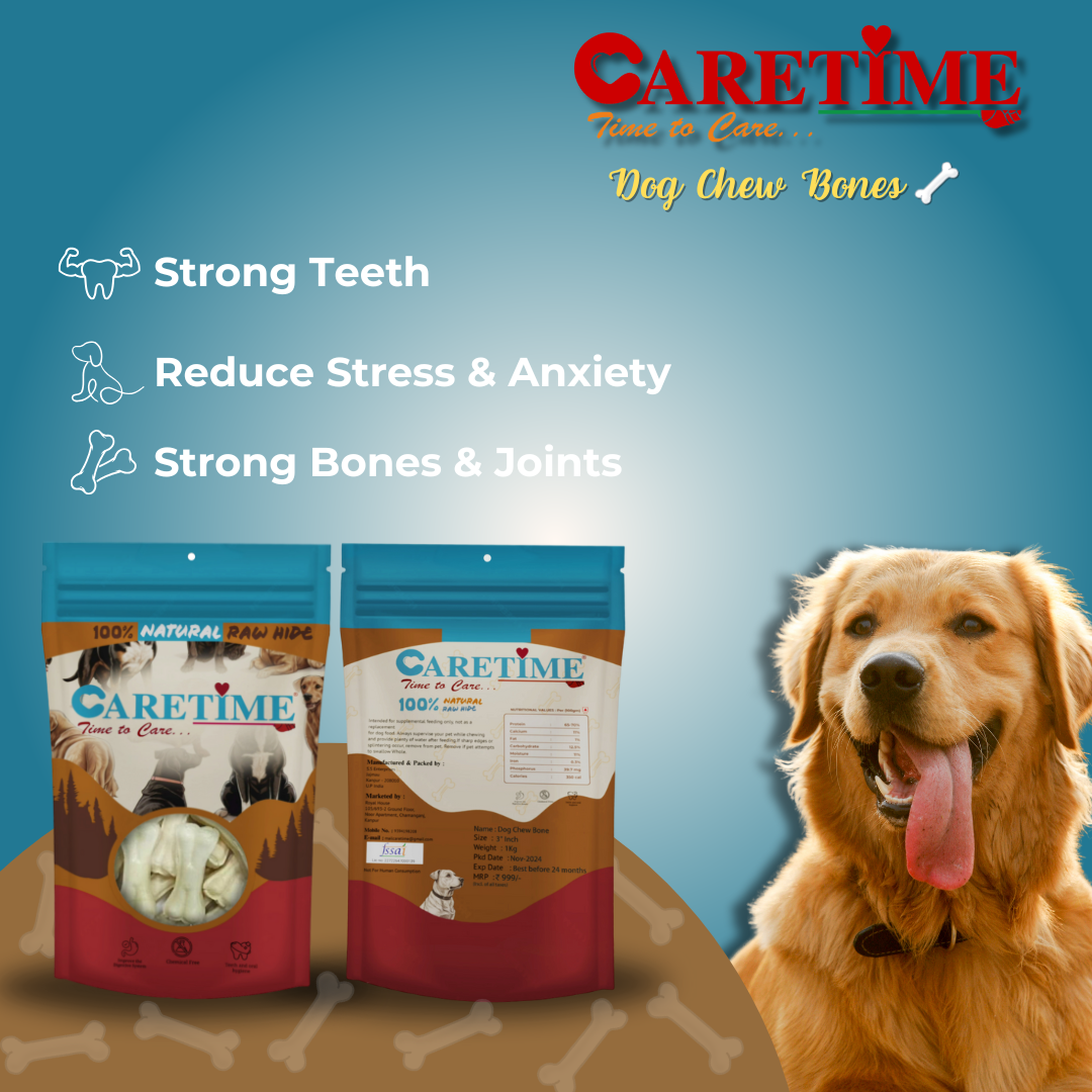 CARETIME Natural Rawhide Dog Dental Care Bone Promotes Healthy Teeth & Gums Long Lasting Chew Premium Dog Treat Healthy & Durable Dog Bones 1 kg,(Pack of 1) (28 to 31 Pieces in one Pouch)