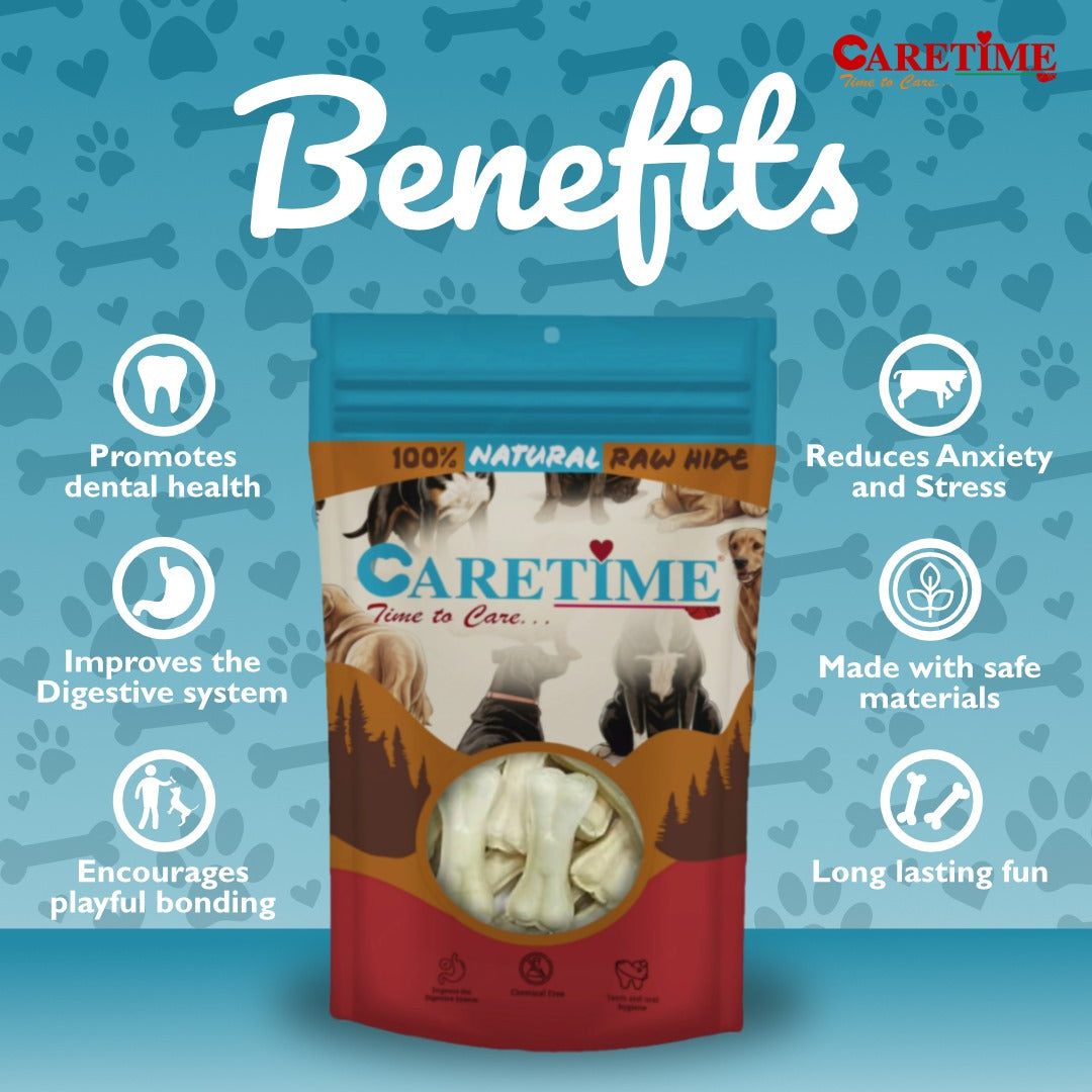 CARETIME Natural Rawhide Dog Dental Care Bone Promotes Healthy Teeth & Gums Long Lasting Chew Premium Dog Treat Healthy & Durable Dog Bones 1 kg,(Pack of 1) (28 to 31 Pieces in one Pouch)