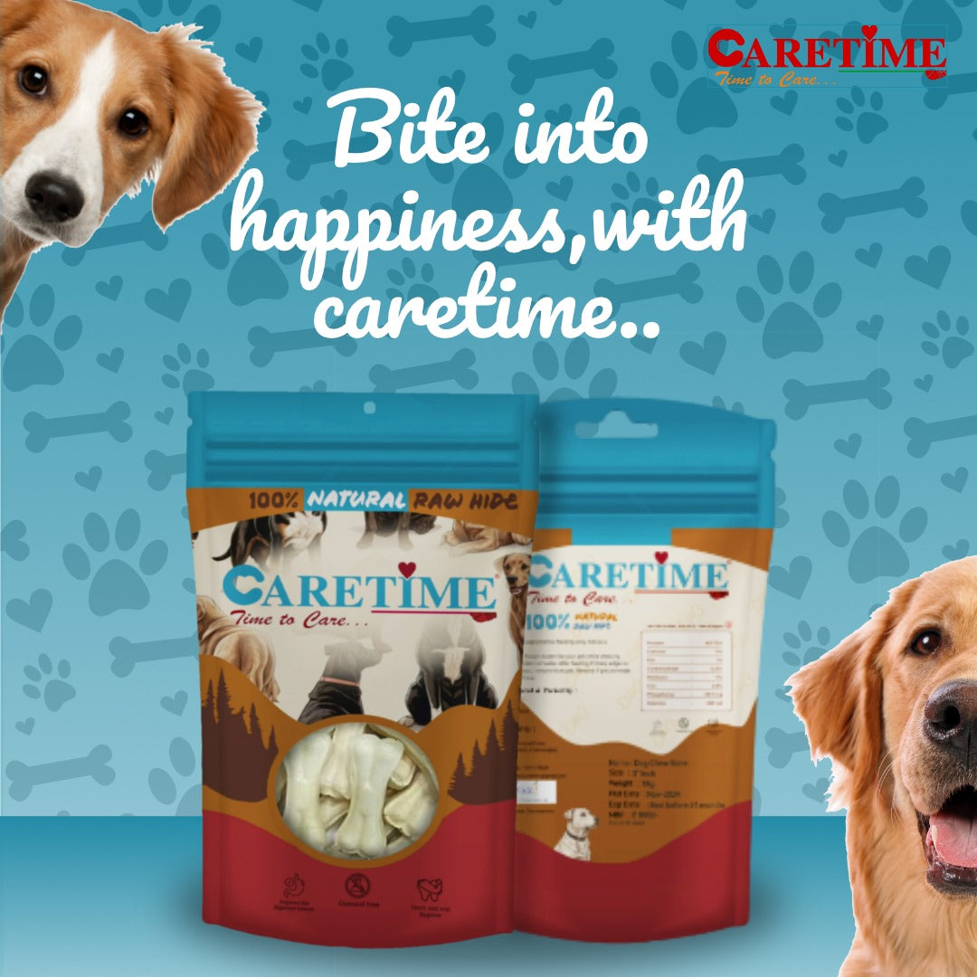 CARETIME Natural Rawhide Dog Dental Care Bone Promotes Healthy Teeth & Gums Long Lasting Chew Premium Dog Treat Healthy & Durable Dog Bones 1 kg,(Pack of 1) (28 to 31 Pieces in one Pouch)
