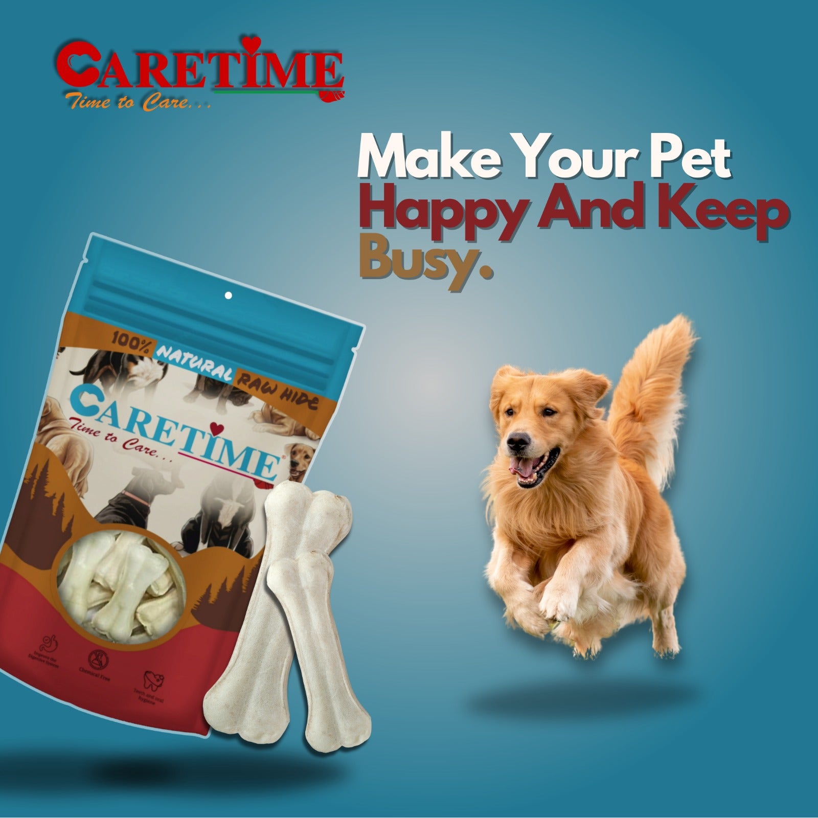 CARETIME Natural Rawhide Dog Dental Care Bone Promotes Healthy Teeth & Gums Long Lasting Chew Premium Dog Treat Healthy & Durable Dog Bones 1 kg,(Pack of 1) (28 to 31 Pieces in one Pouch)